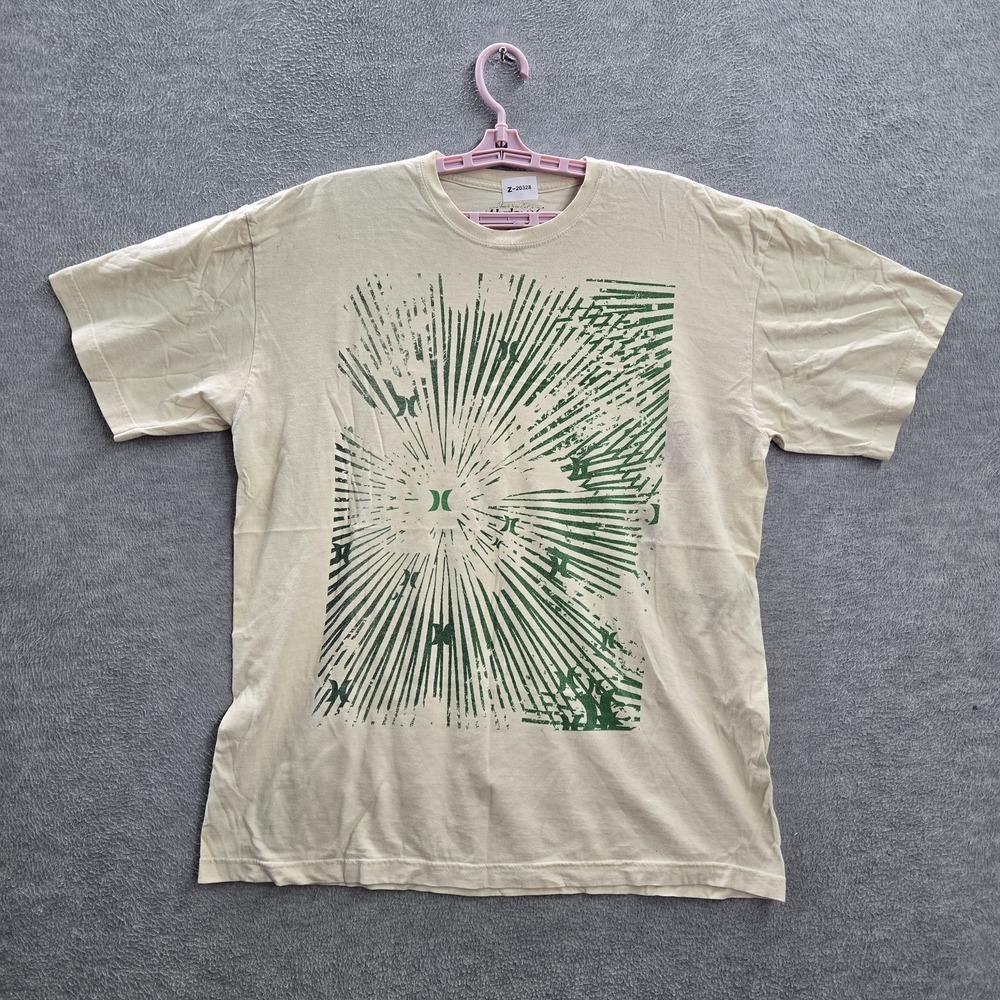 Hurley Men Shirt XL Beige Abstract Short Sleeve Logo Tee